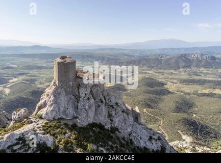 Frankreich, Aude (11), die Katharer Burg Quéribus (Luftbild) Stockfoto