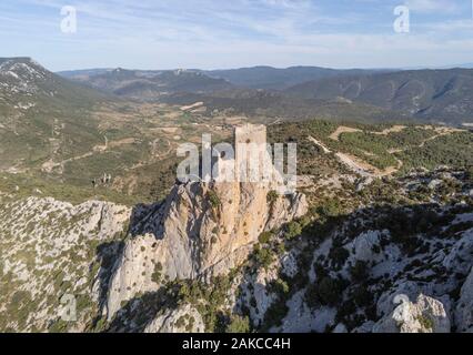 Frankreich, Aude (11), die Katharer Burg Quéribus (Luftbild) Stockfoto