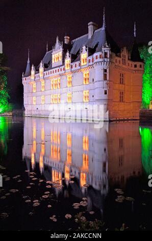 Frankreich, Indre et Loire, Loire-Tal UNESCO Weltkulturerbe, Chateau d'Azay-le-Rideau während der Ton- und Licht Show Stockfoto