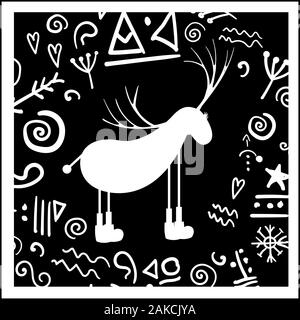 Skandinavische Hirsche. Drucken auf einem T-Shirt. Logo. Rentier. CUTE CHARAKTER. Folklore Stil.. Stock Vektor