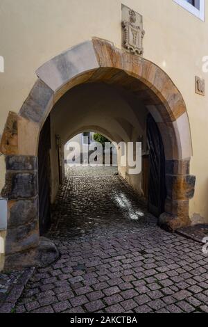 Meissen. Deutschland. Torbogen in das Schloss Albrechtsburg. Stockfoto