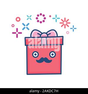 Kawaii valentine Geschenk box Abbildung auf weißen isoliert Stock Vektor