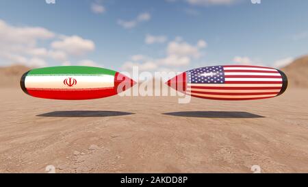 Konflikt zwischen Iran und den Vereinigten Staaten, 3D-Rendering Stockfoto