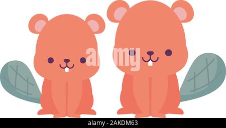 Biber cartoons Design, Kawaii Ausdruck niedlichen Charakter lustig und emoticon Thema Vector Illustration Stock Vektor