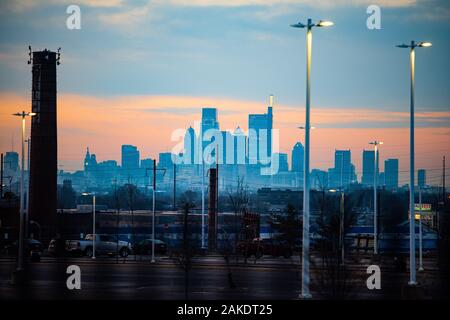 Bild von Philadelphia Skyline bei Sonnenaufgang. Stockfoto