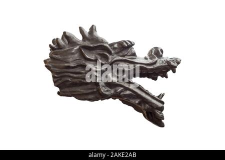 Metall Skulptur von Dragon Head Einhorn auf weißen Hintergrund. Stockfoto