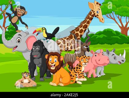 Cartoon Tiere im Dschungel Stock Vektor