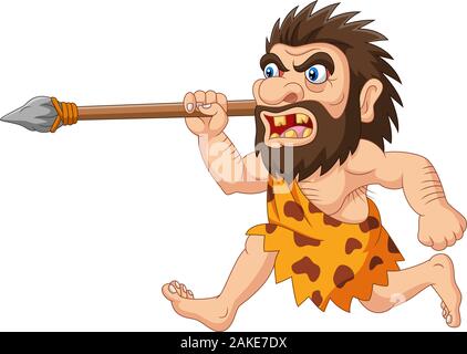 Cartoon caveman Jagd mit Speer Stock Vektor