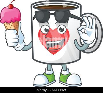 Tasse Kaffee liebe Maskottchen cartoon Design mit Eis Stock Vektor