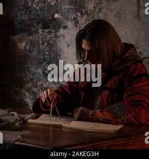 Wissenschaftsgeschichte, Konzept. Nicholas Copernicus Autor des heliozentrischen Systems der Welt, der wissenschaftlichen Revolution der Renaissance. Geschichte. Stockfoto