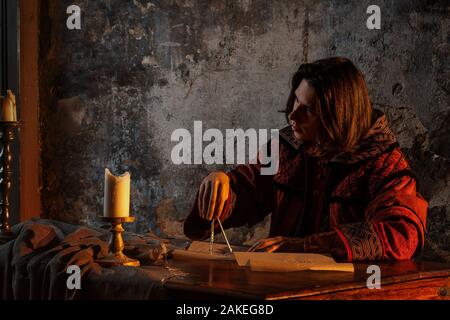 Wissenschaftsgeschichte, Konzept. Nicholas Copernicus Autor des heliozentrischen Systems der Welt, der wissenschaftlichen Revolution der Renaissance. Geschichte. Stockfoto