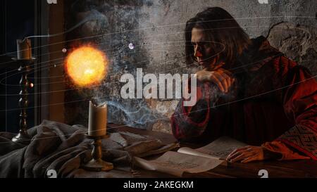 Wissenschaftsgeschichte, Konzept. Nicholas Copernicus Autor des heliozentrischen Systems der Welt, der wissenschaftlichen Revolution der Renaissance. Geschichte. Stockfoto