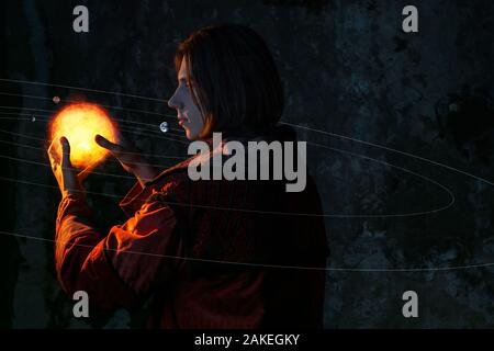 Wissenschaftsgeschichte, Konzept. Nicholas Copernicus Autor des heliozentrischen Systems der Welt, der wissenschaftlichen Revolution der Renaissance. Geschichte. Stockfoto