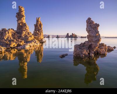 Tuffstein Türme entlang Mono Lake, die als Natriumcarbonat reagiert mit Kalzium reiche Quellwasser bilden. Mono Lake, Kalifornien, USA. September. Stockfoto