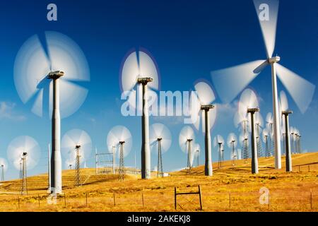 Teil des Tehachapi Pass Windpark, der ersten großen Windpark in den USA, Kalifornien, USA, entwickelt. September 2014 Stockfoto