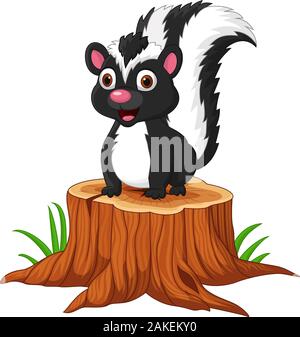 Cartoon baby Skunk sitzen auf Baumstumpf Stock Vektor