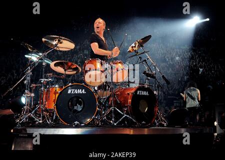 Mailand, Italien, 22. Mai 2009: Metallica World Magnetic Tour '09, live Konzert im Forum von Assago: Lars Ulrich an der Batterie Stockfoto