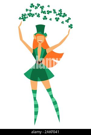 Abbildung: Irische phantastischen Charakter leprechaun Mädchen. Saint Patricks Day Feier. Stock Vektor