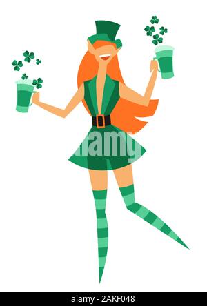 Abbildung: Irische phantastischen Charakter leprechaun Mädchen. Saint Patricks Day Feier. Stock Vektor