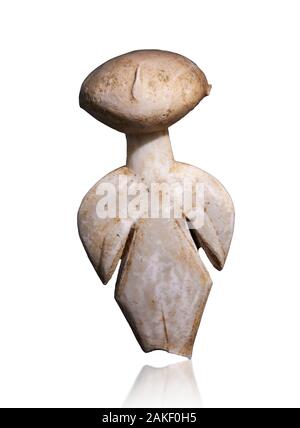 Antike griechische Kykladen-Figur, Kilia Typ ('Stargazer'). Kilia, Gallipoli, Türkei, ca. 4360-3500 v. Chr.. Museum für Kykladische Kunst in Athen, gegen Weiße Stockfoto