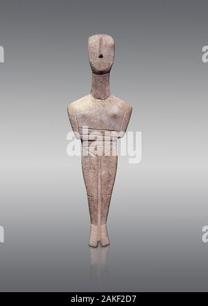 Antike griechische Kykladen weibliche Figur der kanonischen Typ, Dokathismata und Spedos Sorte, Früh kykladische Zeitraum II, Syros Phase, 2800-2300 v. Chr., Mu Stockfoto