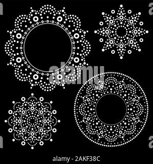 Mandala Australian dot Malerei Mandala set-vektor design, monochorome Aborigines traditionelle dekorative Muster Sammlung, Australische Mosaik Kunst Stock Vektor