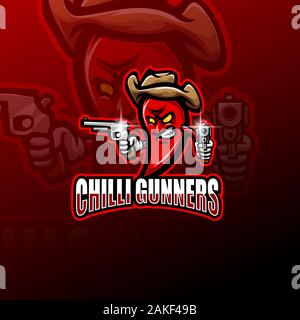 Chili gunners esport Maskottchen logo Stock Vektor