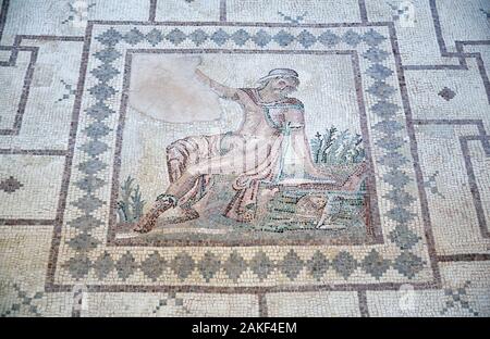 PAPHOS, ZYPERN - Juni 08, 2018: Mosaik des Narziss sein Spiegelbild im Wasser des Sees bewundern, auf dem Boden der Villa Dionysos. Paphos Archaeo Stockfoto