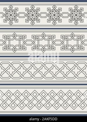 Satz von der traditionellen orientalischen Geometrische nahtlose Grenzen. Dekorative Gestaltungselemente. Vector Illustration. Stock Vektor