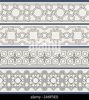 Satz von der traditionellen orientalischen Geometrische nahtlose Grenzen. Dekorative Gestaltungselemente. Vector Illustration. Stock Vektor