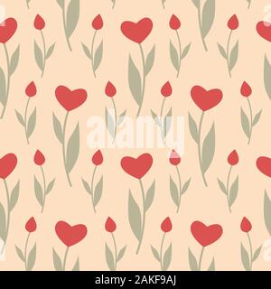 Nahtlose Muster mit Herzen in Form von Blumen Tulpen. Spring floral background. Vector Illustration EPS 10. Stock Vektor