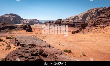 Die Felsen in der Wüste Wadi Rum, Jordanien, Naher Osten Stockfoto