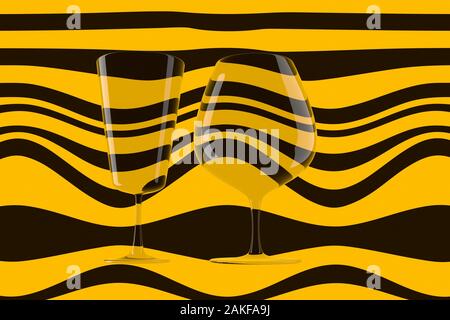 Paar leere Weingläser und Wein auf dem abisolierten Hintergrund. 3D-Darstellung. Stockfoto