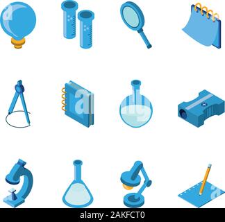 Schule Icon Set Design, Eduaction Klasse Lektion wissen Vorschüler studieren lernen Unterricht und primäre Thema Vector Illustration Stock Vektor