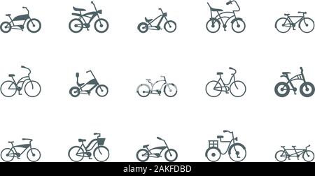 Silhouetten fahrräder Icon Set Design, Fahrzeug Fahrrad Zyklus gesunder Lebensstil Sport und Freizeit Thema Vector Illustration Stock Vektor