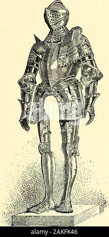 Gazette des beaux-arts. . Bes et des mollets que la supériorité musculaire des racesactuelles se Manifeste; unmöglich Presque de faire entrer un molletdu XIX siècle" dans une armure du Moyen Âge et la Renaissance. "Ce superbe Harnois dacier Poli, décoré de larges Fleurs de lisfleuronnées repoussées et Dorées, avec des Bandes finement gravéeset Dorées, assurément était fait pour flacher lorgueil du Roy cheva-Lier. Peut-être en connut-il un Dessin, toujours est-il Quil ne leposséda, ne le Porta jamais. Pendant la Fabrication de larmure, lesévénements avaient Marché, Ferdinand sétait fâché avec Stockfoto