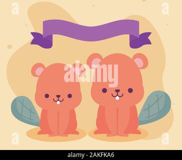 Cute Biber cartoons Design, Tiere Zoo life Natur Charakter Kindheit und adorable Thema Vector Illustration Stock Vektor