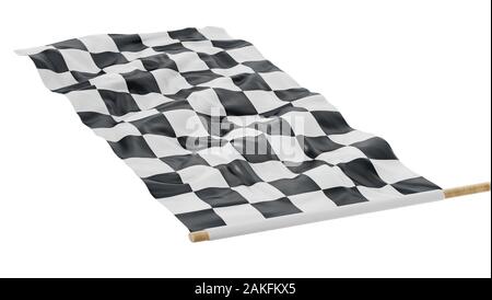 Checkered race Flag auf weißem Hintergrund. 3D-Darstellung. Stockfoto