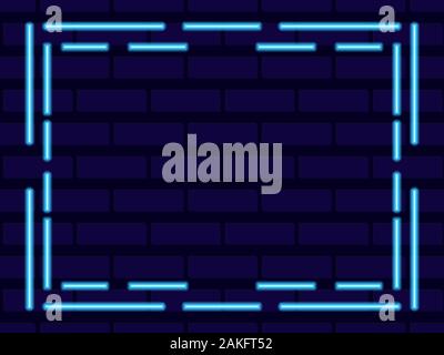 Neon Rahmen. Die Wirkung einer Neonröhre. Lineare Grenze im Stil der 80er. Design eine Vorlage für Einladungen, Faltblätter und Grußkarten. Vector Illustration Stock Vektor