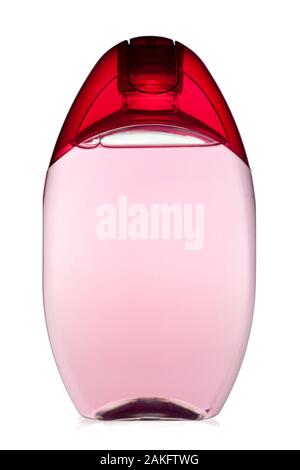 Crimson transparent Shampoo Flasche auf weißem Hintergrund Stockfoto