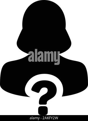 Symbol "Frage Vektor weibliche Person Profil avatar Symbol für Hilfe Anmelden eine Glyphe Piktogramm Abbildung Stock Vektor