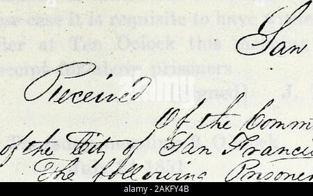 Veröffentlichungen der Akademie der Pazifischen Küste Geschichte. t von Ex-Co bezeugen Wra C Graham Sekte? Executive ChamberJuly 23d 1851 Ausschuss bei GeorgeArthur mit einem Versuch bei Einbruch, ihr Respekt vor den Bruch von intoa Wohnhaus in der Nacht auf den 22. und 23. Juli das Zeugnis, die übernommen wurde. Ihr Ausschuss isconclusive und braucht kein Kommentar, und das Verbrechen verdient theseverest Strafe des Gesetzes Sie den Anstand der Aushändigung Dieser Prisonerover vorschlagen würde, dass der Fall bis in die Gegenwart GrandJury [unterzeichnet] Stephen Payran Presdt der Ex eingereicht werden. Co Stockfoto