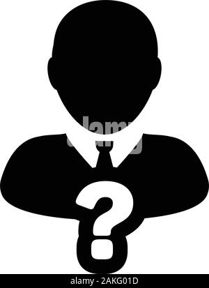 Symbol "Frage Vektor männliche Person Profil avatar Symbol für Hilfe Anmelden eine Glyphe Piktogramm Abbildung Stock Vektor