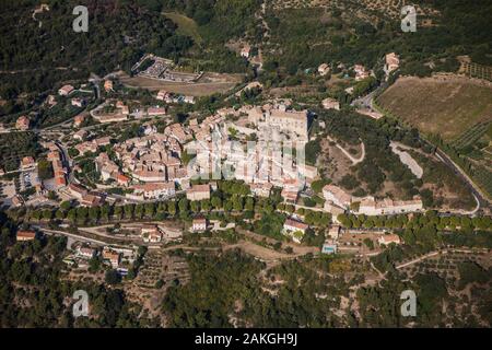 Frankreich, Vaucluse, Le Barroux, das Schloss im 16. Jahrhundert (Luftbild) Stockfoto