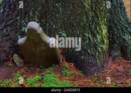 Sparta, Tennessee, USA - 29. Dezember 2019: Spring Hill Friedhof befindet sich auf der Spitze eines Hügels mit Blick auf die Stadt von Sparta, Tennessee. Stockfoto