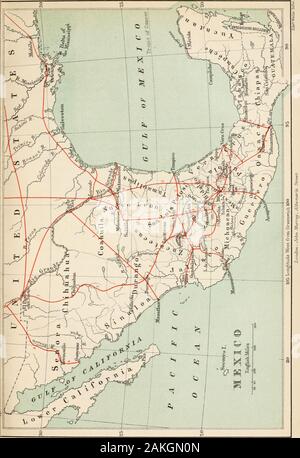 Mexiko, ein Land mit einer großen Zukunft; und ein Blick auf die prähistorische Funde und Altertümer der Montezumas. ig Sache in Eisenbahnen anaccomplished Tatsache. Für mehr easy Reference ich die Linien auf der Karte gezählt haben. Nr. 1. Vera Cruz, Mexiko, mit Zweig von Apizaco nach Puebla, Ferro Carril, Mexicana. English Unternehmen.-Nr. 2. Mexikanische Zentrale, von Paso del Norte in Mexiko Stadt, und über Mexiko von Tamjiico nach San Bias.No. 3. Mexikanische Nationale, von der Stadt Mexiko Manz - ANILLO, und von einem Punkt auf dieser Linie an acambaro nach Laredo auf der EIO-Grande. Schmalspur. Nr. 4. Sonora Ea Stockfoto