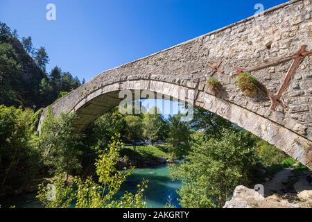 Frankreich, Alpes-de-Haute-Provence, Regionaler Naturpark Verdon, Castellane, die Roc-Brücke über den Fluss Verdon Stockfoto