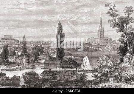 Norwich, Norfolk, England, hier von den Wiesen im 19. Jahrhundert. Aus dem Englischen Bilder, veröffentlicht 1890. Stockfoto