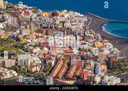 Spanien, Kanarische Inseln, La Palma, Santa Cruz de la Palma, erhöhte Blick vom Mirador de la Conceptcion Stockfoto