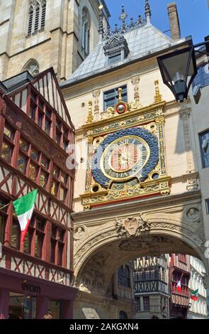 Frankreich, Seine Maritime, Rouen, der Gros Horloge ist eine astronomische Uhr aus dem 16. Jahrhundert Stockfoto